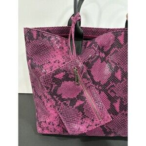 Vera Pelle Le Corone Italian Genuine Leather Purse  Tote Python Pink Handbag